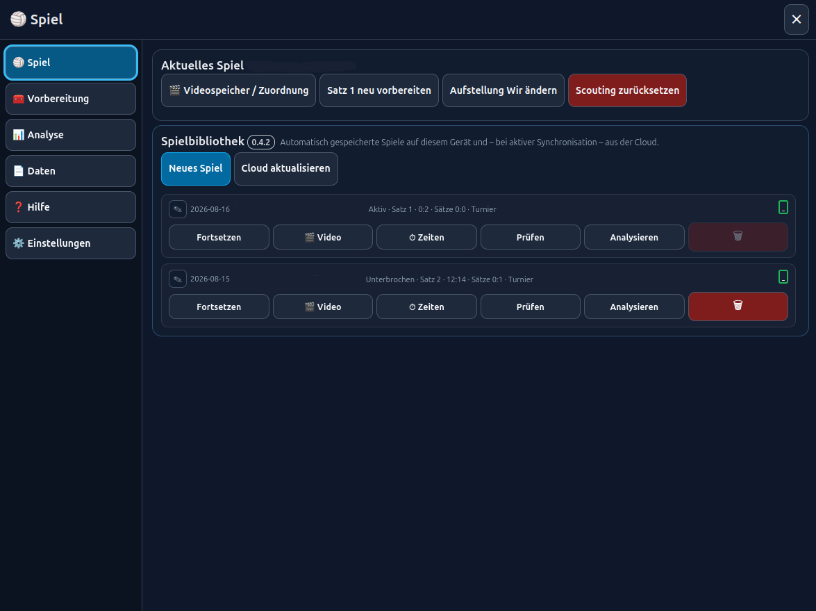 Hauptmenü von VolleyTakt Live 0.4.2
