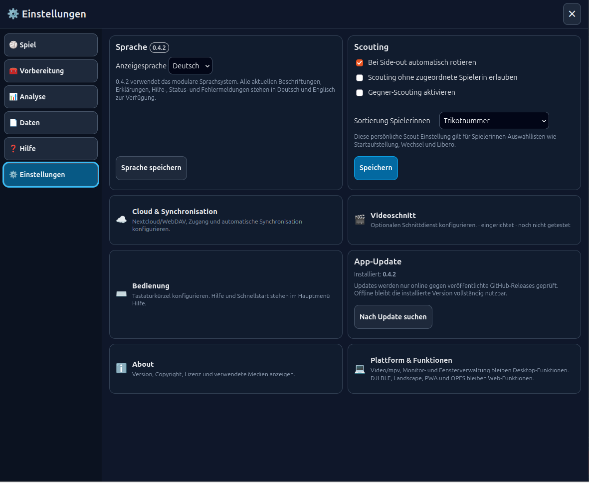 Einstellungen in VolleyTakt Live 0.4.2