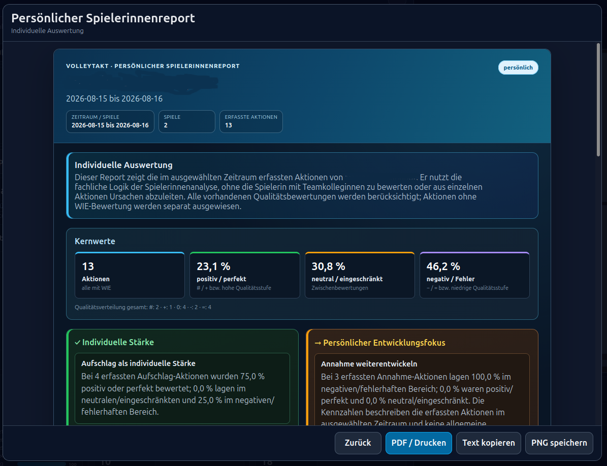 Persönlicher Spielerinnenreport in VolleyTakt Live 0.4.2