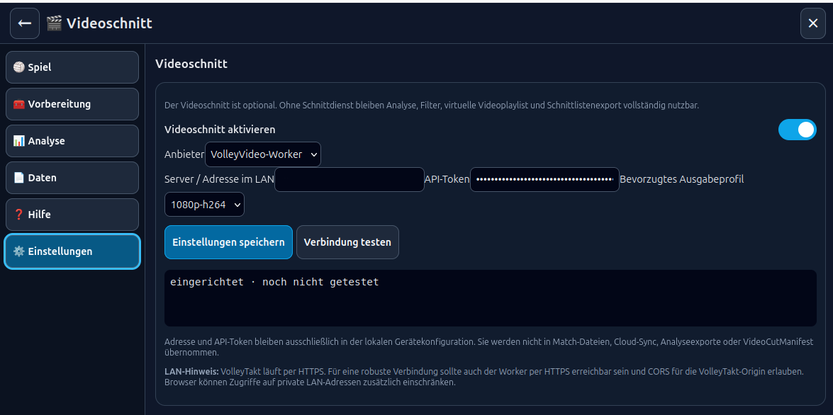 Videoschnitt-Einstellungen mit VolleyVideo-Worker